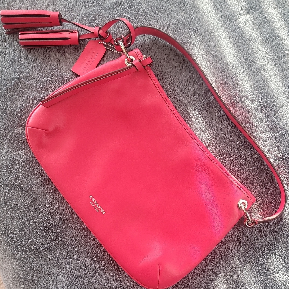 Coach Pink Leather Shoulder Bag with Tassel